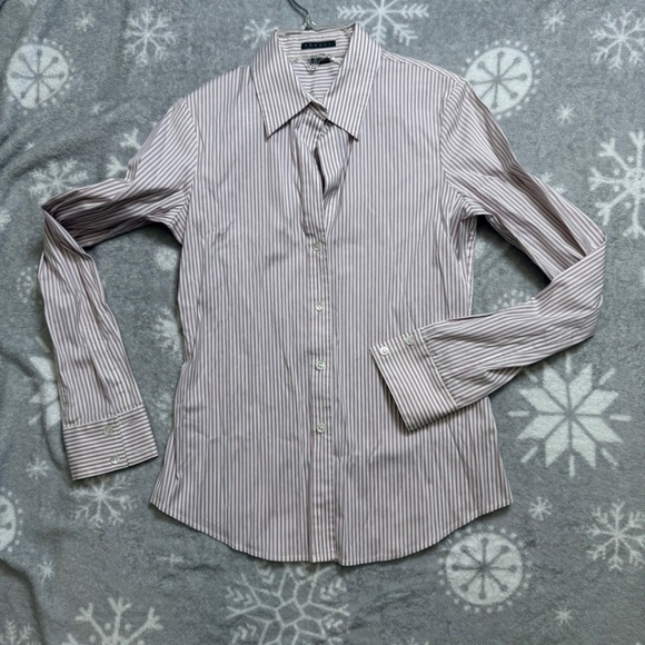 Theory Womens Shirt Small Striped Button-Up Cinched Waist Office Chic Pink White - Picture 4 of 9